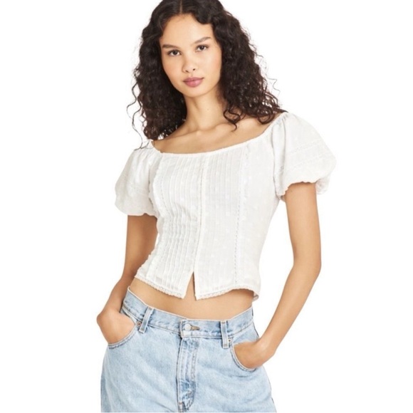 LoveShackFancy Zia Corset Puff Sleeve Cotton Top Size 12 NWT